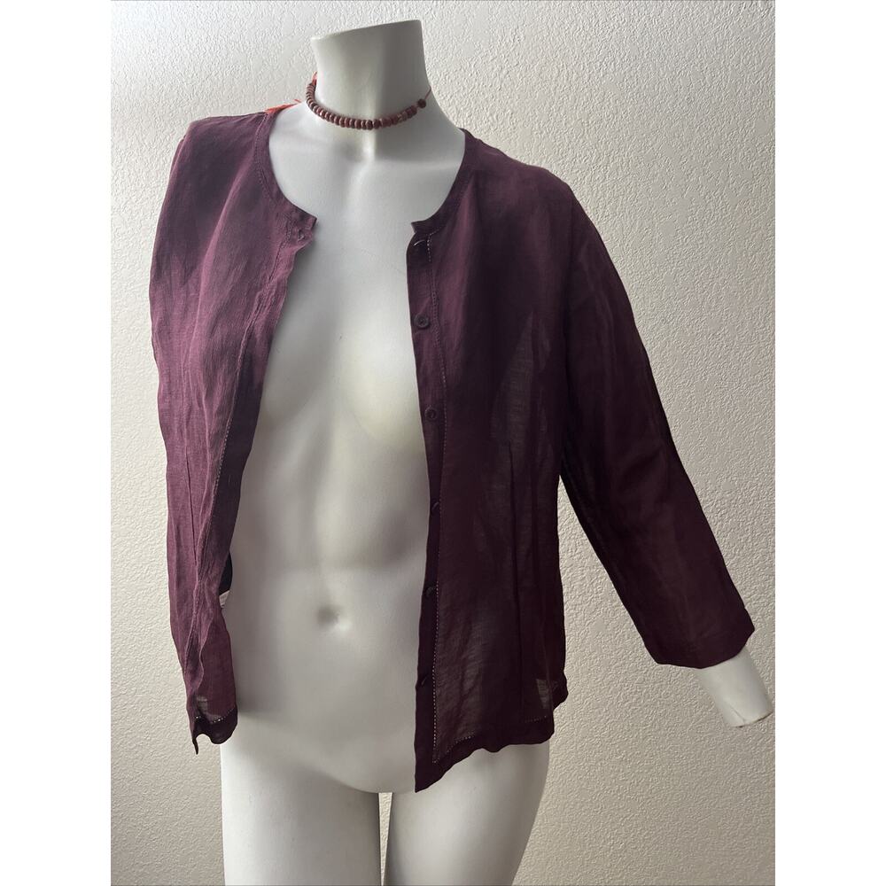 Eileen Fisher Blouse XS Linen silk Button Up Wine Merlot Lightweight Whimsigoth - Picture 5 of 16